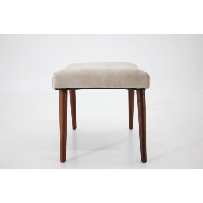 Tabouret vintage en teck et velours, Danemark 1960