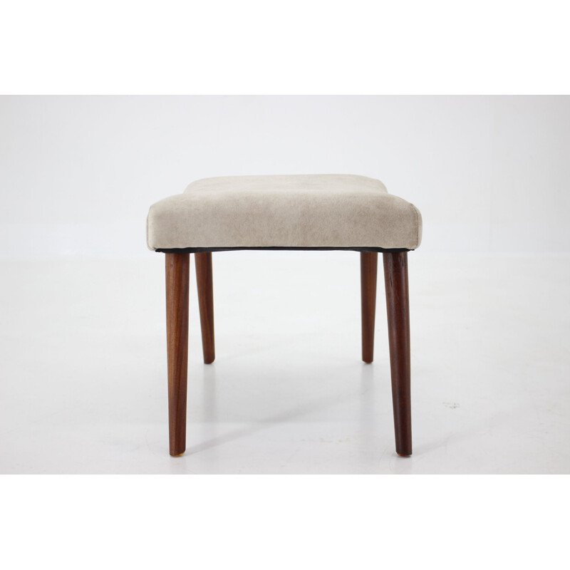 Vintage teak and velvet stool, Denmark 1960