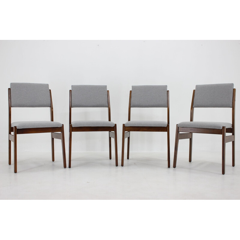 Set of 4 vintage beechwood chairs with upholstery, Czechoslovakia 1960