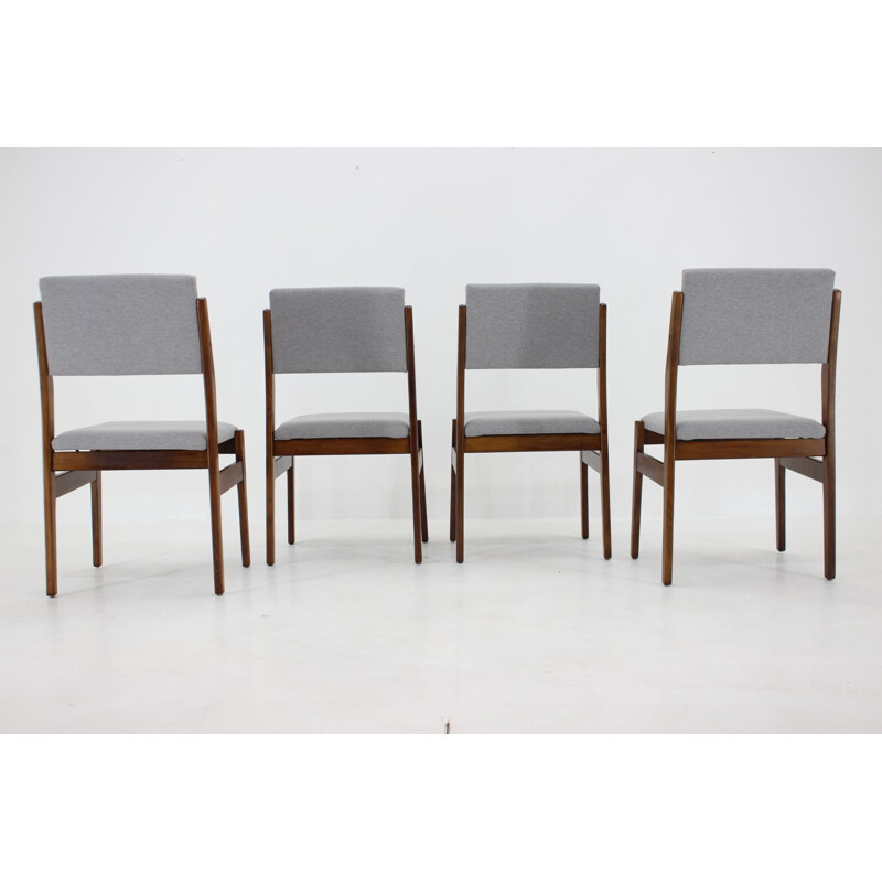 Set of 4 vintage beechwood chairs with upholstery, Czechoslovakia 1960