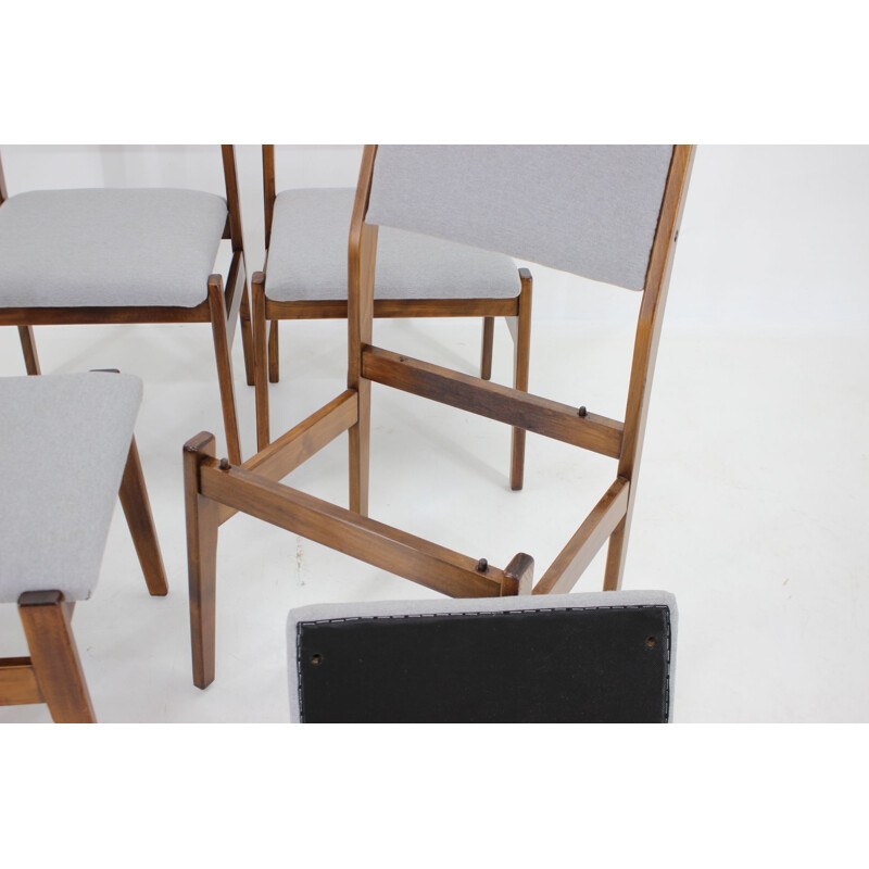 Set of 4 vintage beechwood chairs with upholstery, Czechoslovakia 1960