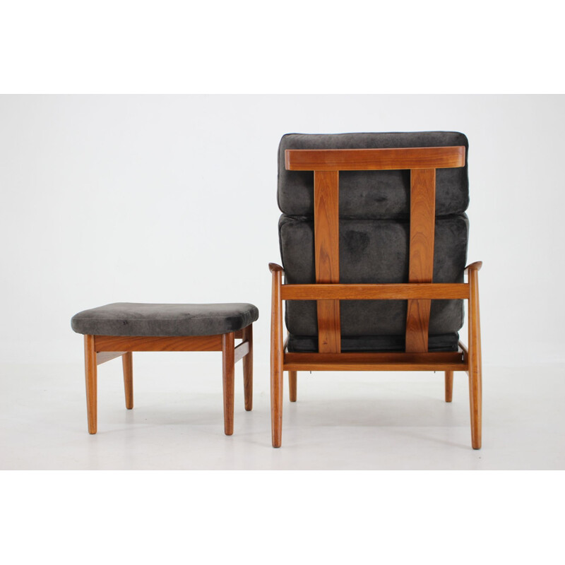 Vintage recliner armchair and ottoman Fd-164 by Arne Vodder for France and Son, Denmark 1960