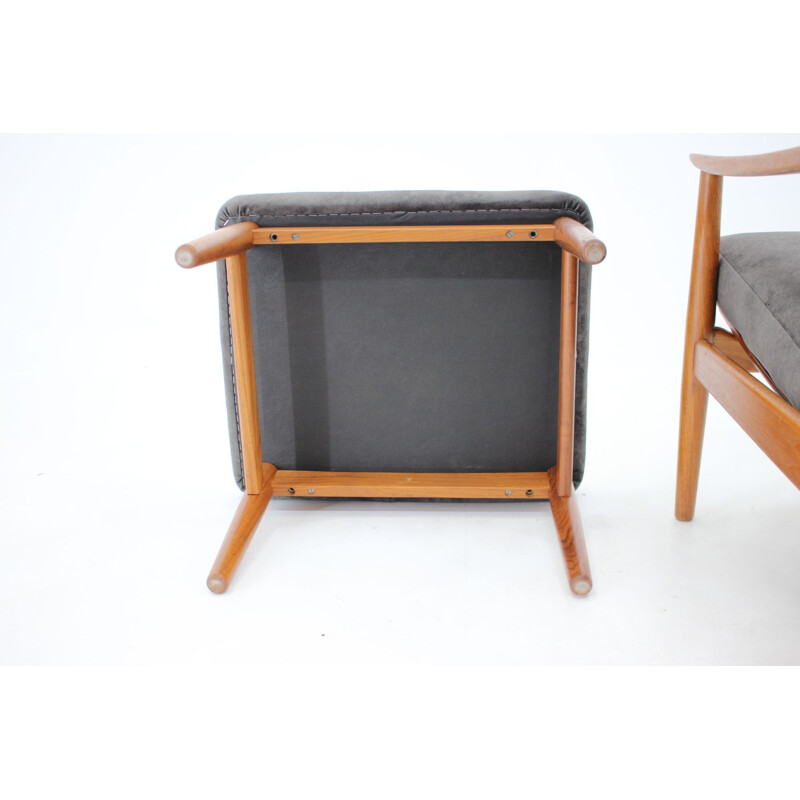 Vintage recliner armchair and ottoman Fd-164 by Arne Vodder for France and Son, Denmark 1960