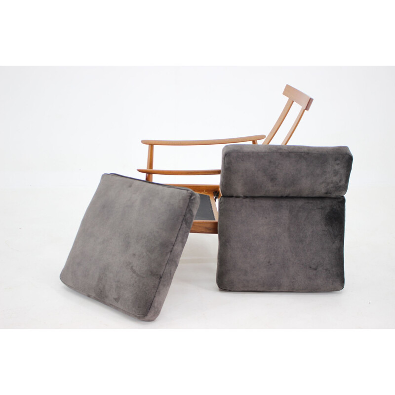 Vintage recliner armchair and ottoman Fd-164 by Arne Vodder for France and Son, Denmark 1960