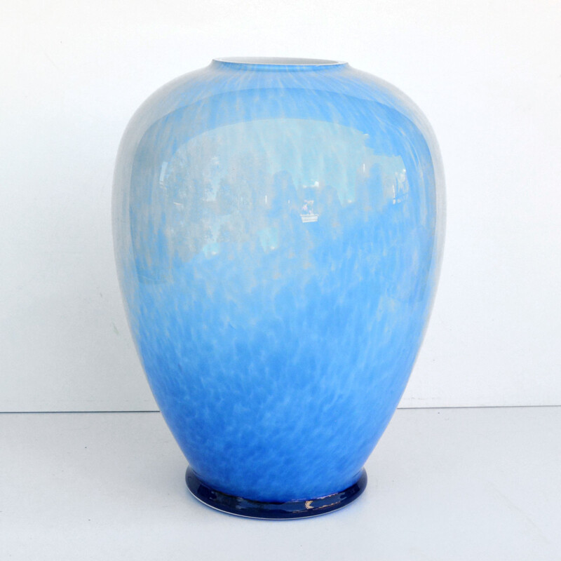 Vintage blue vase by Sklo Union Prachen, Czechoslovakia 1970