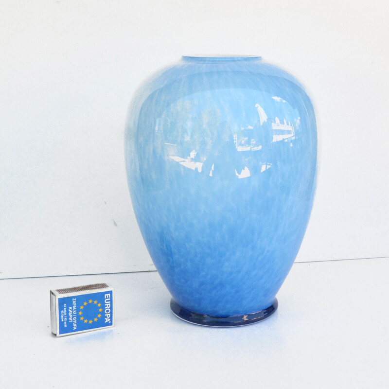 Vintage blue vase by Sklo Union Prachen, Czechoslovakia 1970
