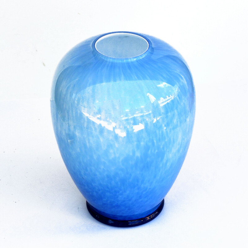 Vintage blue vase by Sklo Union Prachen, Czechoslovakia 1970