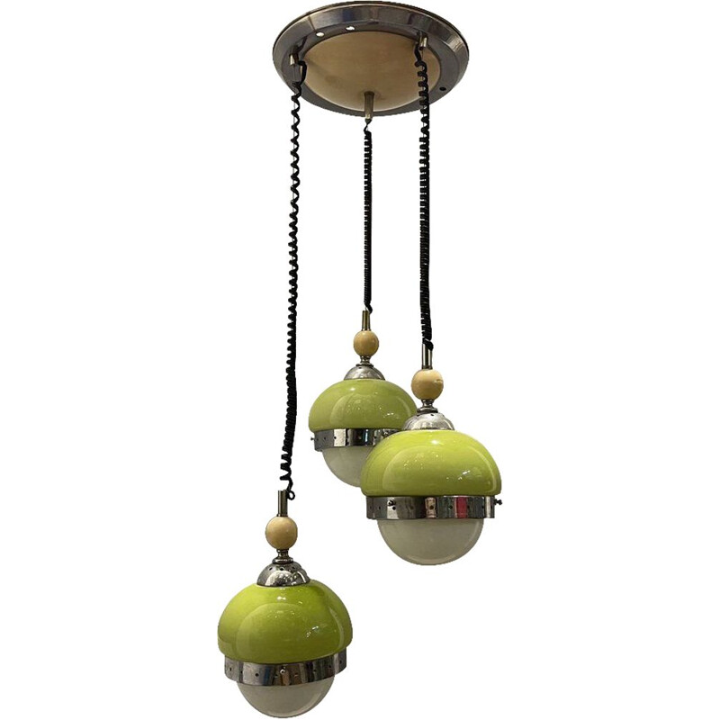 Mid-century Lime green opaline glass pendant lamp