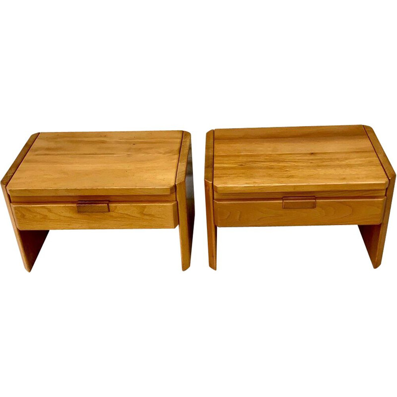 Pair of vintage elmwood night stands by Pierre Chapo, 1970-1980