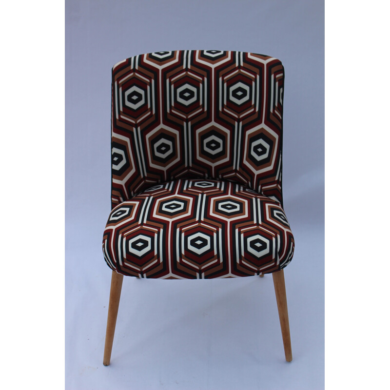 Vintage re-upholstered chair with patterned fabric - 1960s