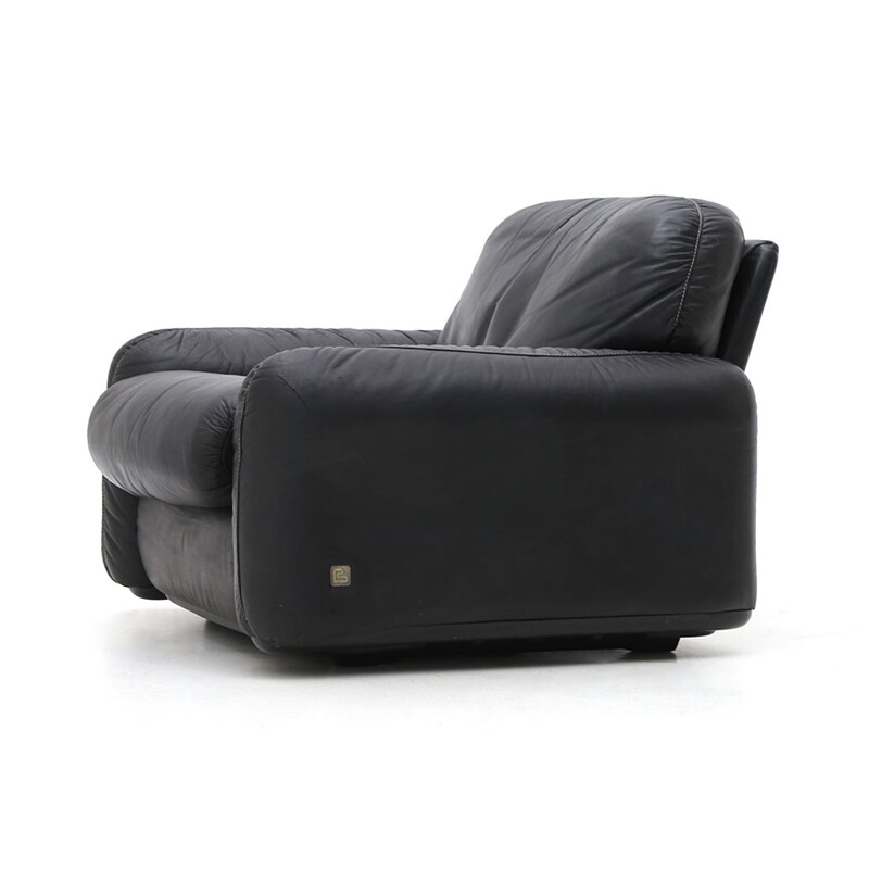 Vintage "Piumotto" armchair in black leather by Arrigo Arrigoni for Busnelli, 1970