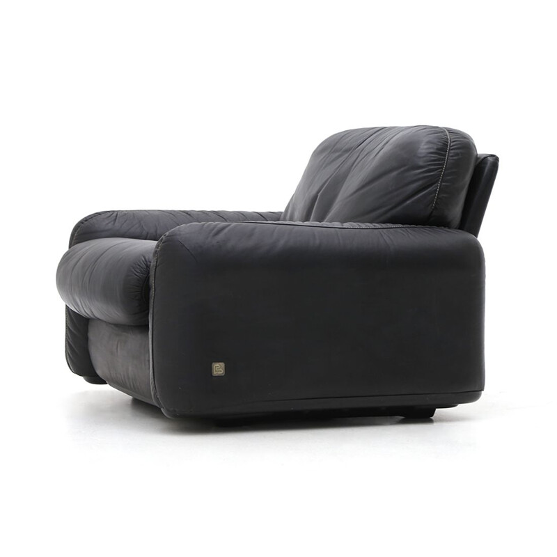 Vintage-Sessel "Piumotto" aus schwarzem Leder von Arrigo Arrigoni für Busnelli, 1970
