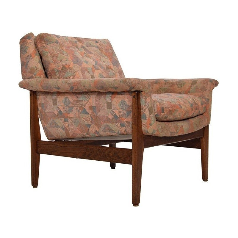 Dutch Bovenkamp armchair in rosewood and abstract fabric - 1960s