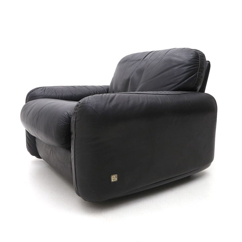 Vintage "Piumotto" armchair in black leather by Arrigo Arrigoni for Busnelli, 1970