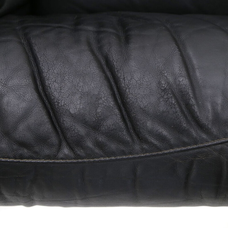 Vintage "Piumotto" 3 seater black leather sofa by Arrigo Arrigoni for Busnelli, 1970