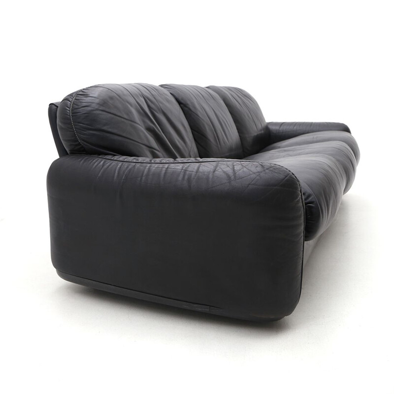 Vintage "Piumotto" 3-Sitzer-Sofa aus schwarzem Leder von Arrigo Arrigoni für Busnelli, 1970