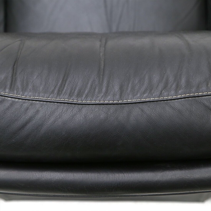 Vintage "Piumotto" 3 seater black leather sofa by Arrigo Arrigoni for Busnelli, 1970
