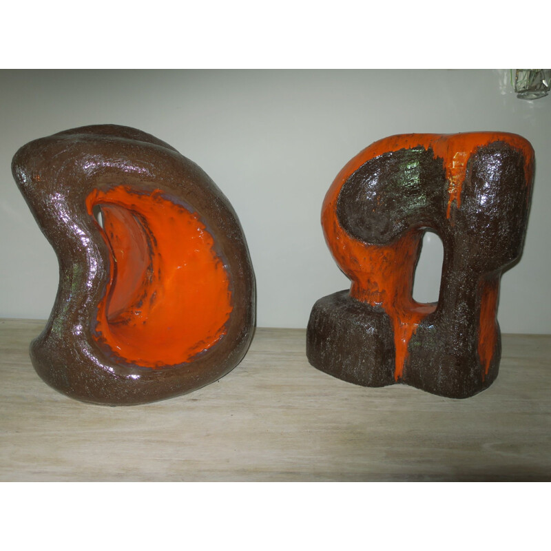 Coppia di sculture vintage in ceramica, 1970