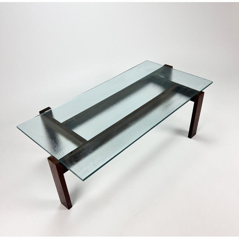 Vintage wenge and glass coffee table, Holland 1960