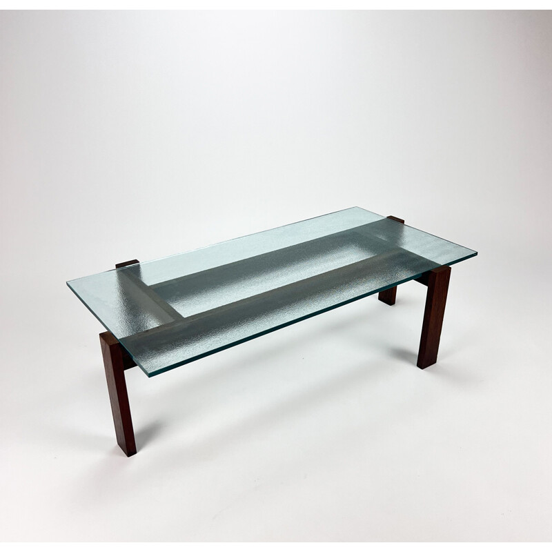 Vintage wenge and glass coffee table, Holland 1960