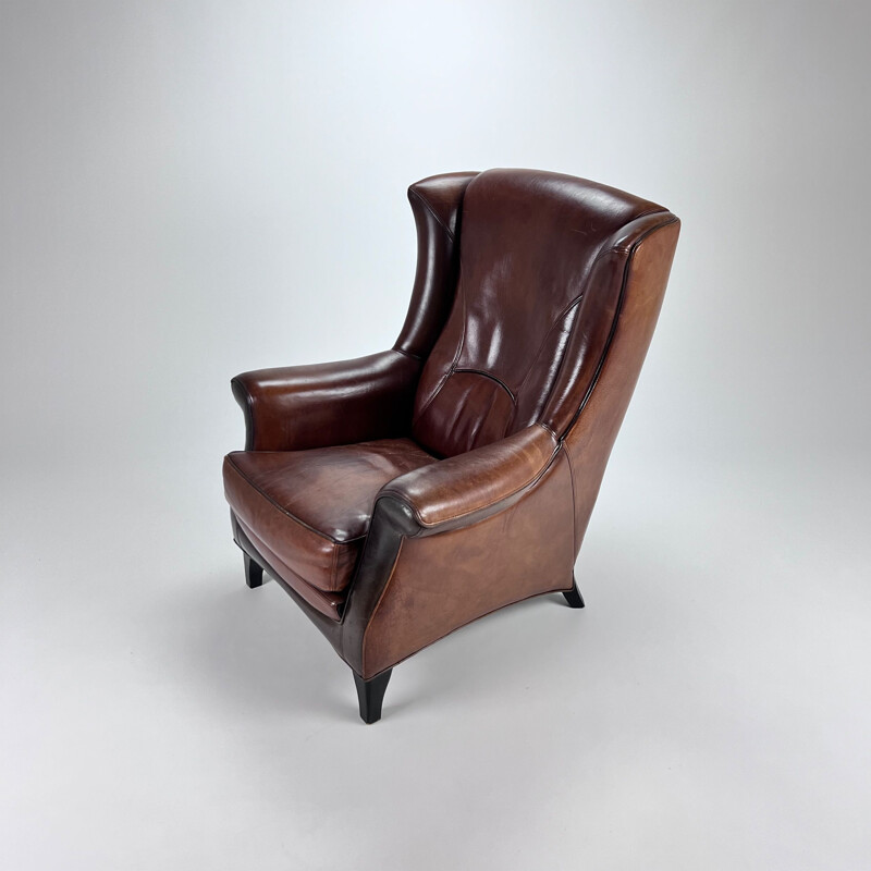 Cadeira de clube de couro Vintage, 1970