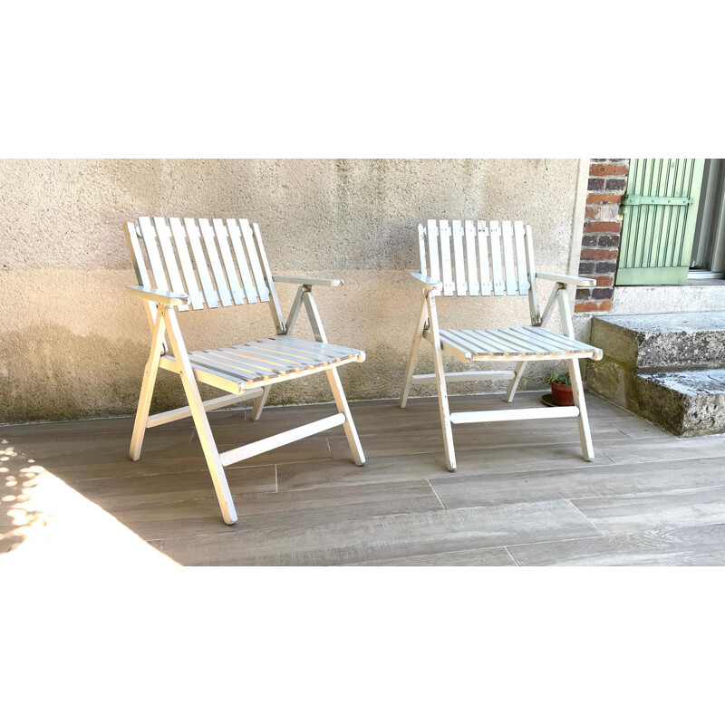 Pair of vintage wooden garden armchairs by R.Gleizes