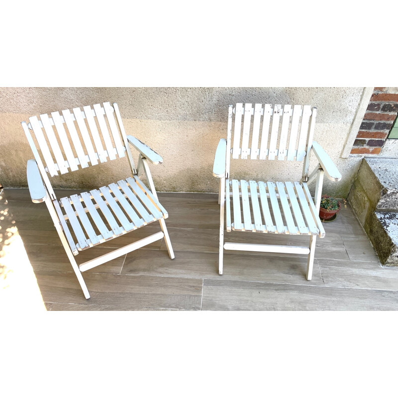Paire de fauteuils de jardin vintage en bois par R.Gleizes