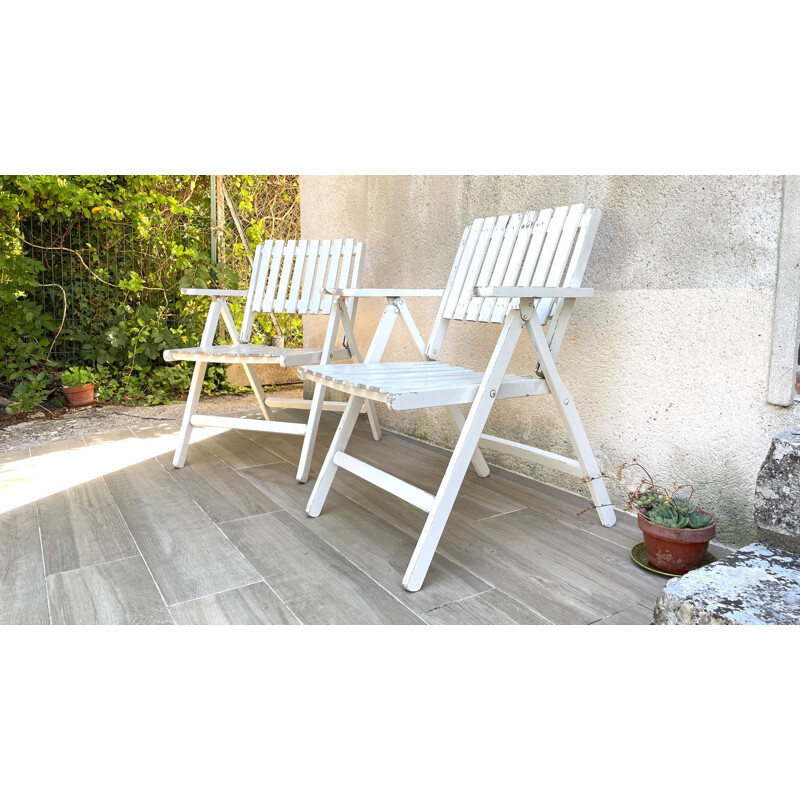 Pair of vintage wooden garden armchairs by R.Gleizes