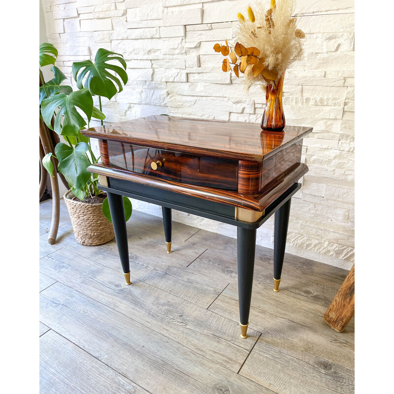 Vintage night stand in wood and brass, 1950