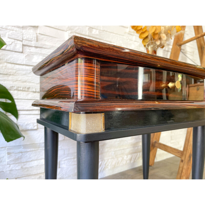 Mesa de cabeceira de madeira e latão Vintage, 1950