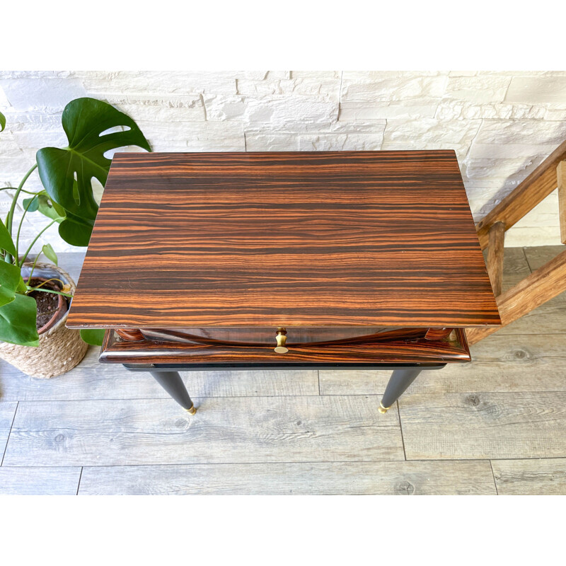 Comodino vintage in legno e ottone, 1950