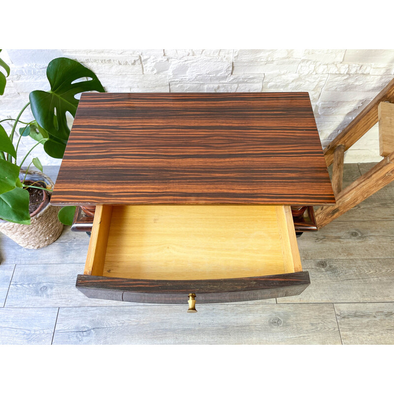 Vintage night stand in wood and brass, 1950