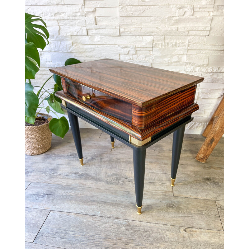 Vintage night stand in wood and brass, 1950