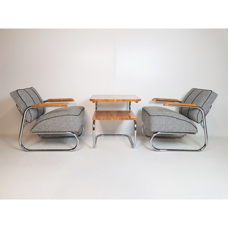 Vintage chrome and fabric living room set by Hynek Gottwald, 1930s