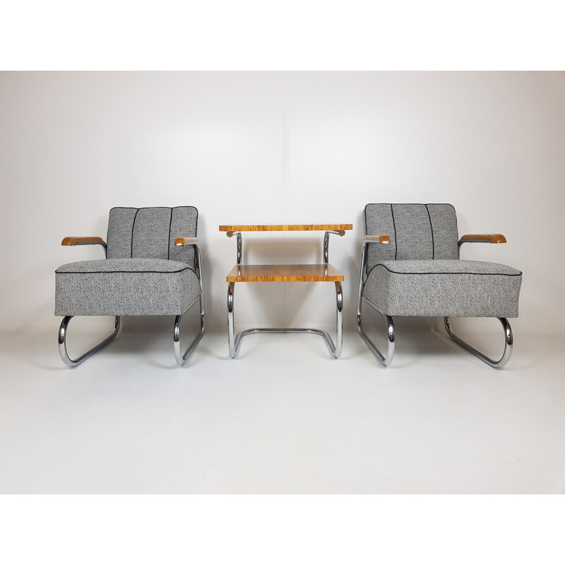 Vintage-Lounge-Set aus Chrom und Stoff von Hynek Gottwald, 1930