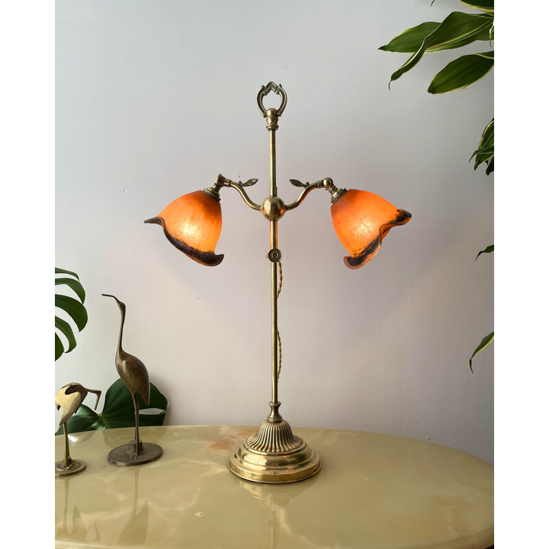Lampe de bureau tulipe vintage en pate de verre