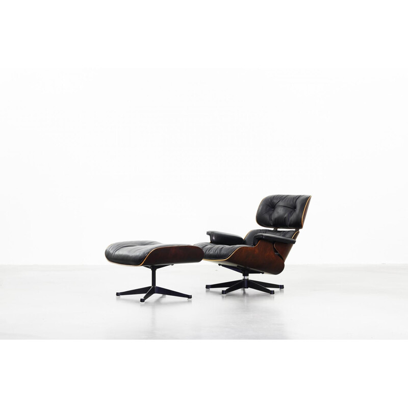 Fauteuil "Lounge chair 670 - 671" Herman Miller en palissandre et cuir et son ottoman, Charles EAMES - 1970