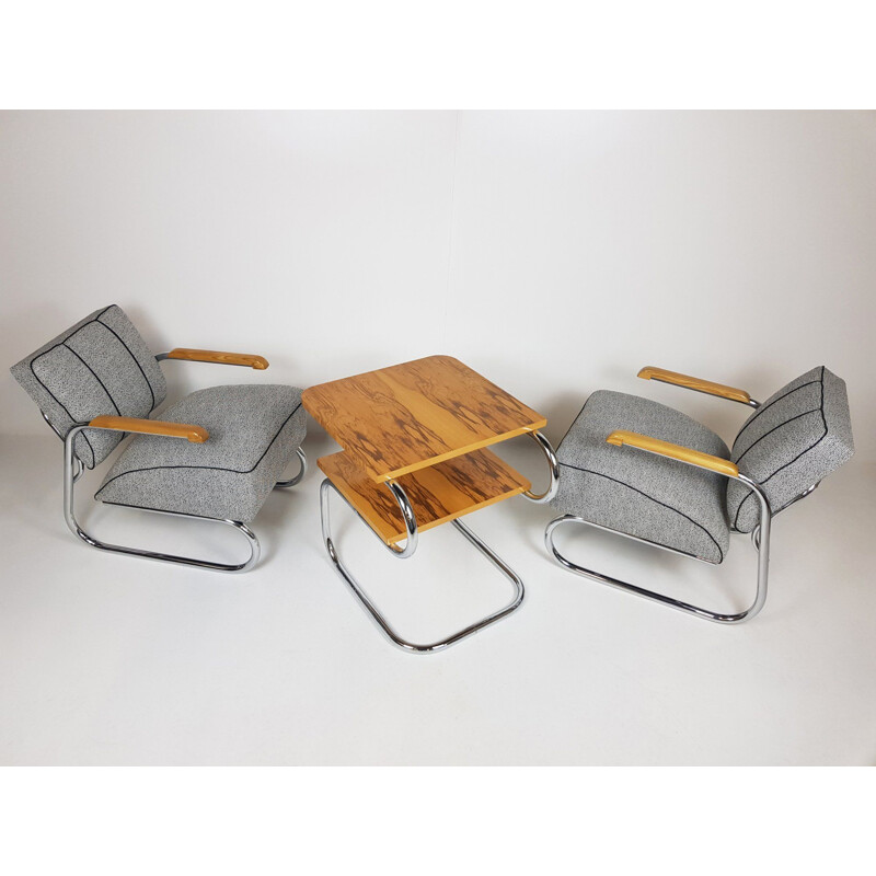 Vintage chrome and fabric living room set by Hynek Gottwald, 1930s