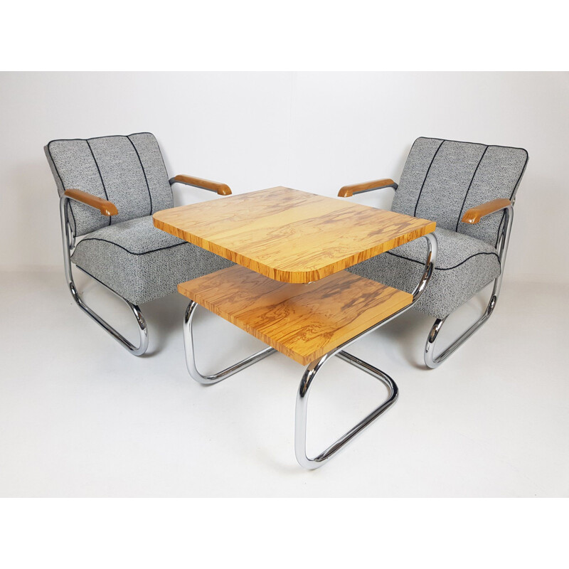 Vintage-Lounge-Set aus Chrom und Stoff von Hynek Gottwald, 1930