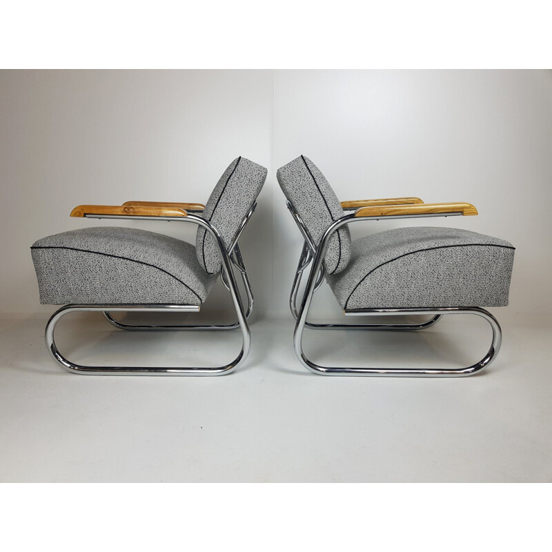 Vintage chrome and fabric living room set by Hynek Gottwald, 1930s