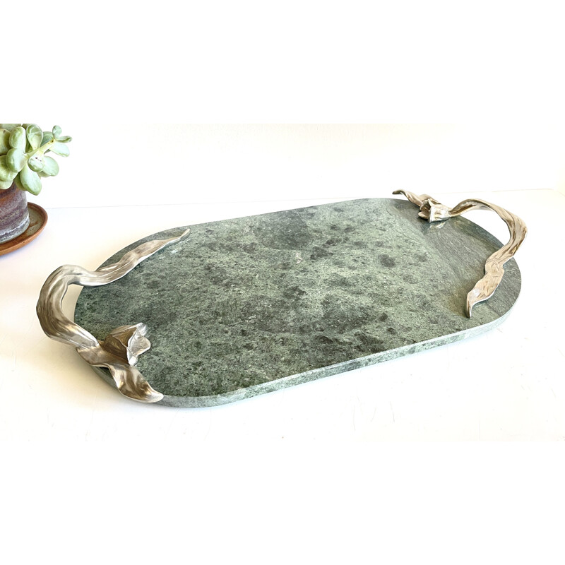Ovales Vintage-Tablett aus Marmor und Zinn