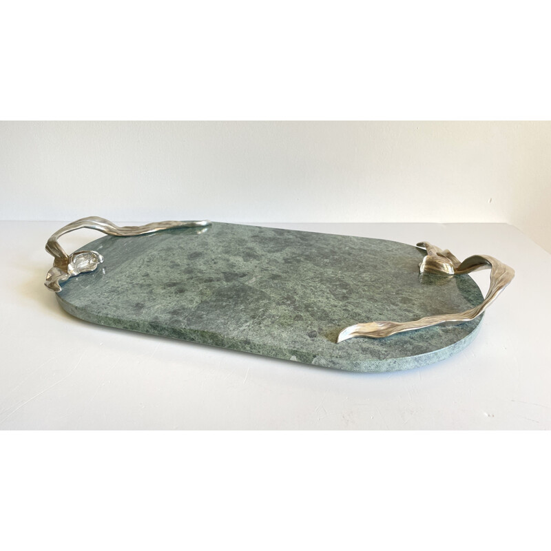 Vintage oval marble and pewter tray