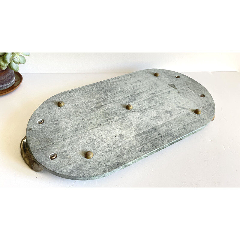 Vintage oval marble and pewter tray