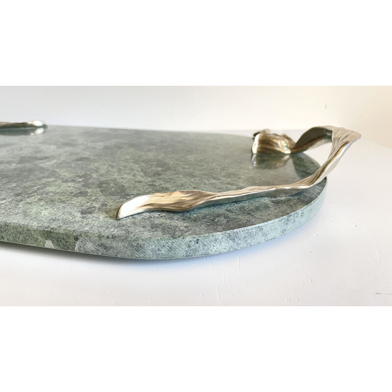 Vintage oval marble and pewter tray