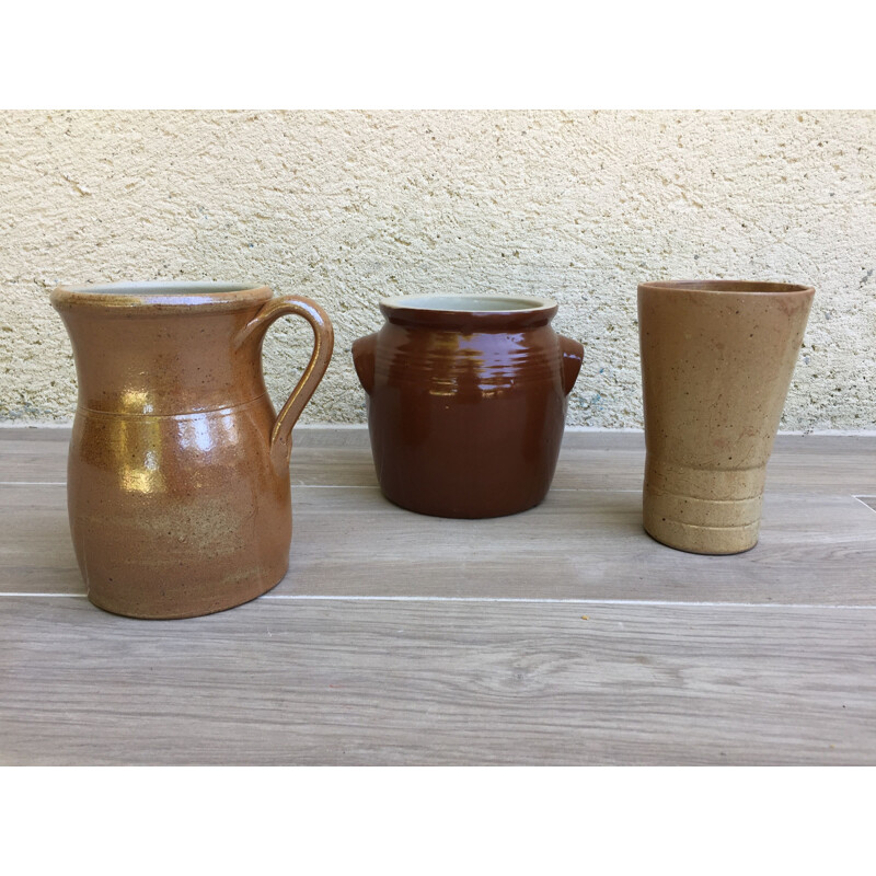 Conjunto de 3 vasos de grés vintage