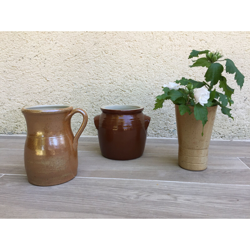 Conjunto de 3 vasos de grés vintage