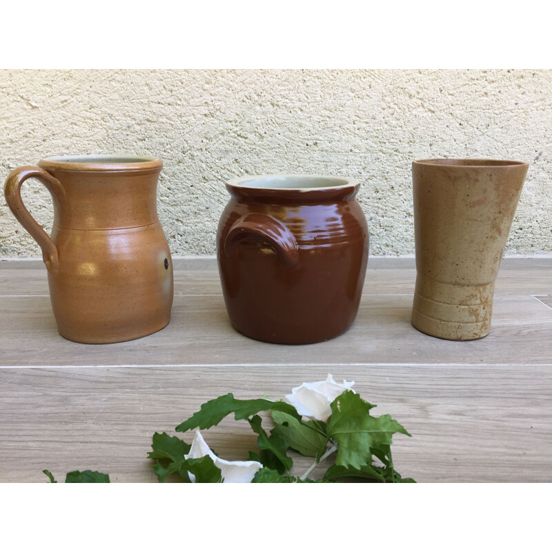 Set di 3 vasi vintage in gres