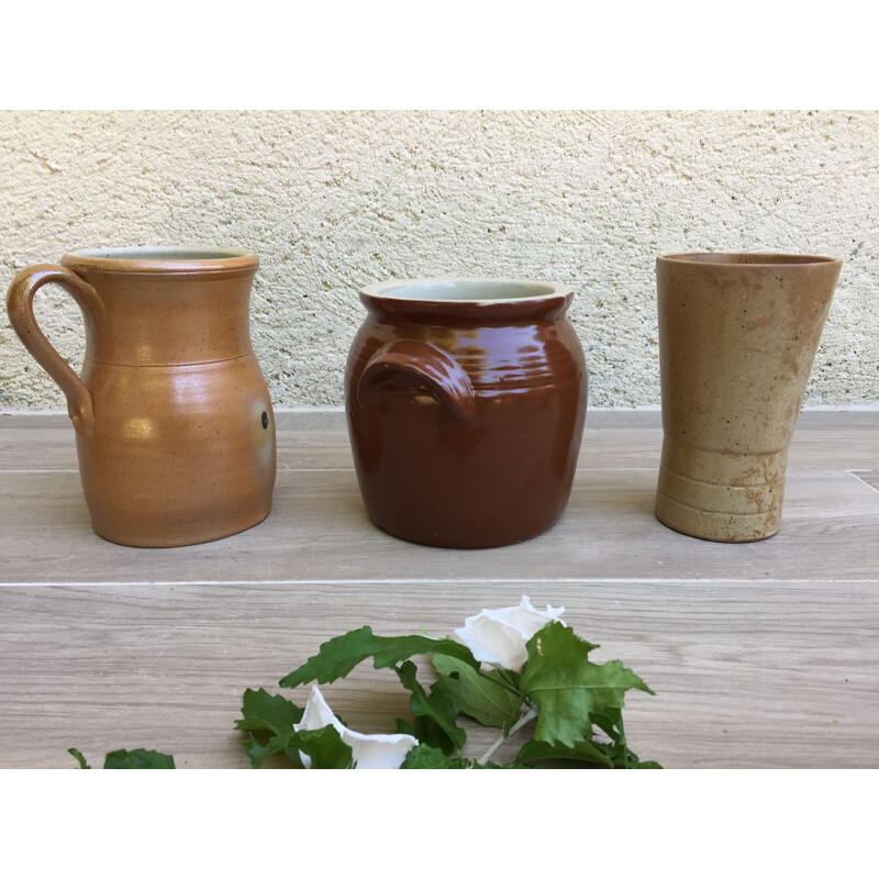 Conjunto de 3 vasos de grés vintage