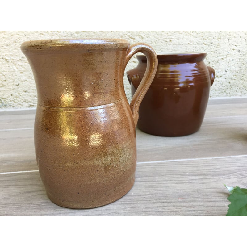 Conjunto de 3 vasos de grés vintage