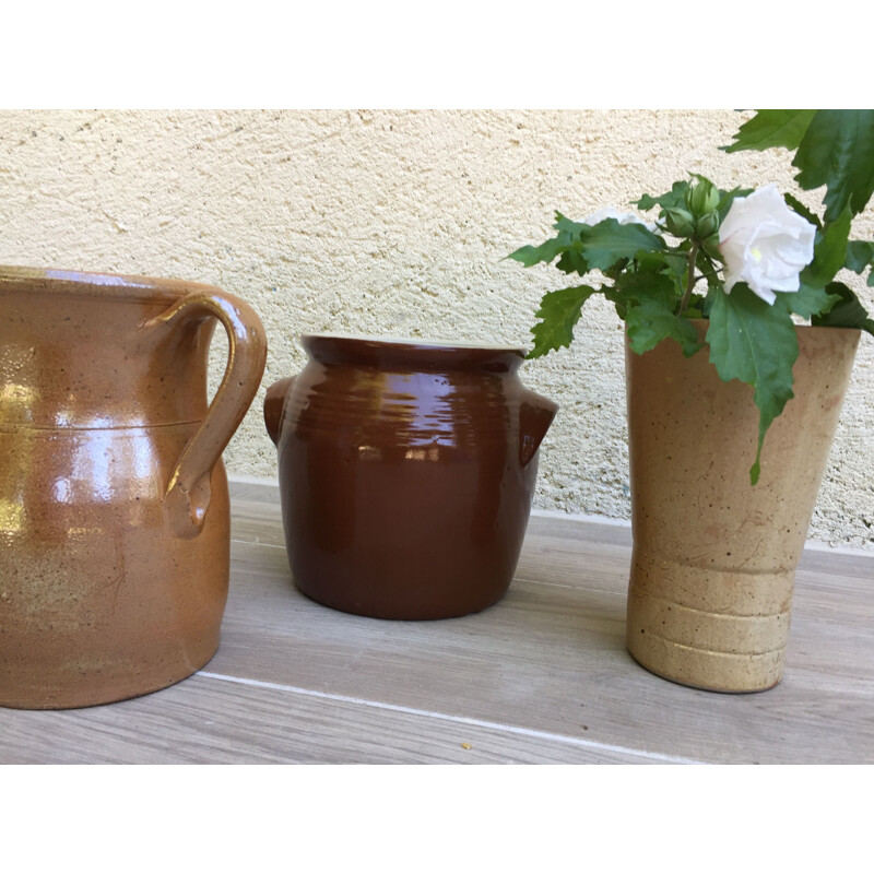 Conjunto de 3 vasos de grés vintage